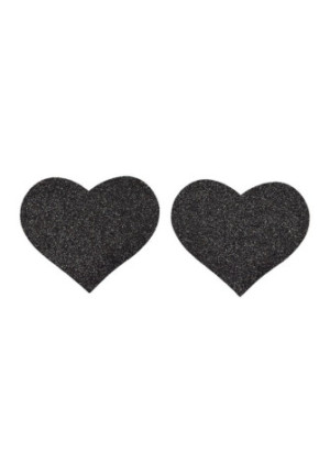 Paire de cache tétons adhésifs coeur pailleté noir - NP-1049BLK